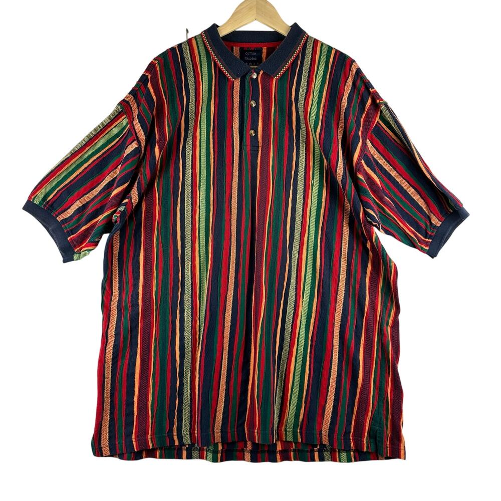 Cotton Traders Short Sleeve Polo Multicolor Stripe 90’s Y2K Street Men 3XLT READ